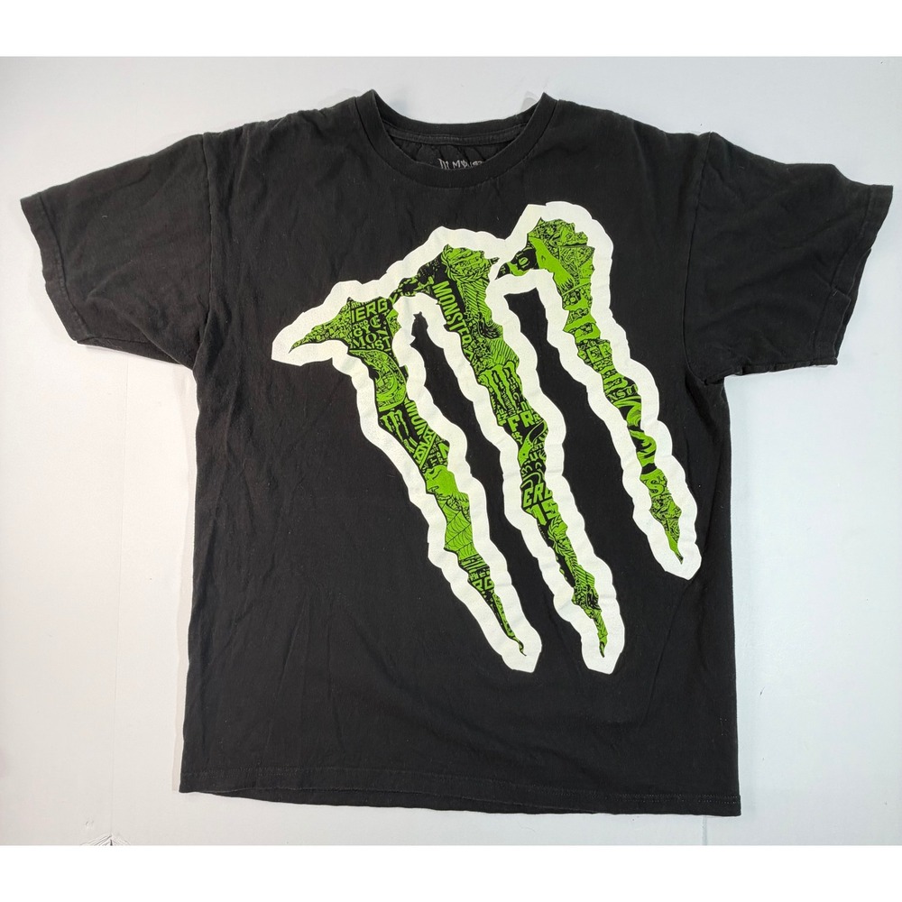 Monster Energy Graphic T-Shirt Black Green Claw Logo Mens Large L Cotton USA